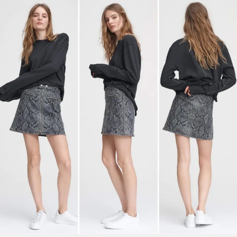 rag & bone Grey Snake Isabel Denim Skirt